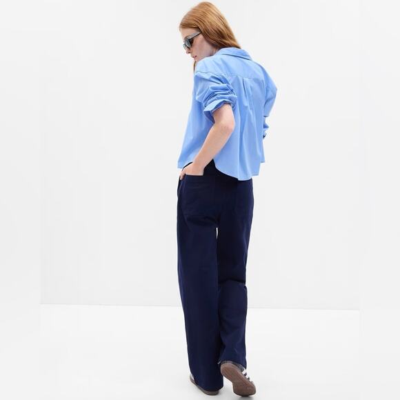 GAP Mid-Rise Loose Straight Leg Khakis In Navy Uniform Size 10 Preppy Office - Picture 3 of 16